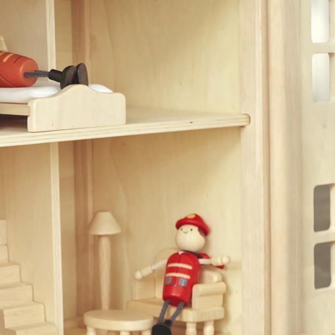 PlanToys® Wooden Victorian Living Room Set | Montessori Dollhouse Living Space for Social Interaction, Family Play & Imaginative Storytelling | Eco Friendly Wooden Dollhouse Living Room Furniture