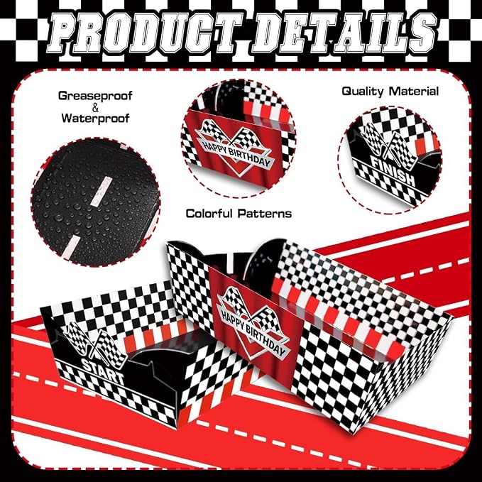 48 Pcs Racing Car Theme Food Trays Race Track Party Supplies Decorations Racing Sports Themed Dinnerware for Kids Boys Birthday Baby Shower Decor