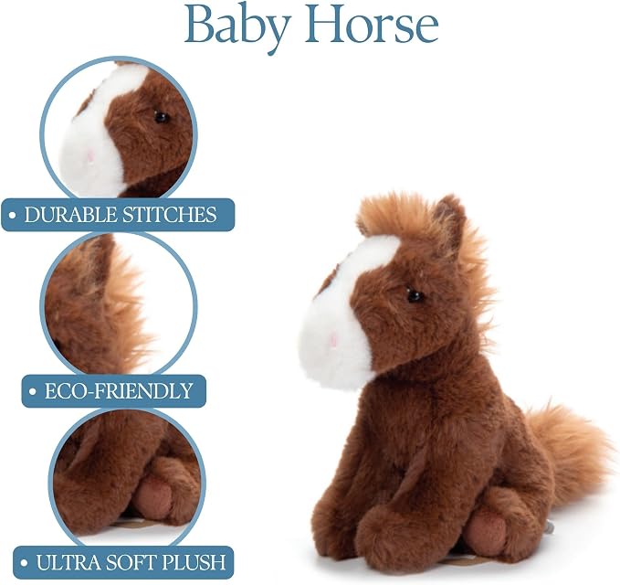 The Petting Zoo Horse Stuffed Animal Plushie, Gifts for Kids, Wild Onez Babiez Wildlife Animals, Brown Horse Plush Toy 6 inches
