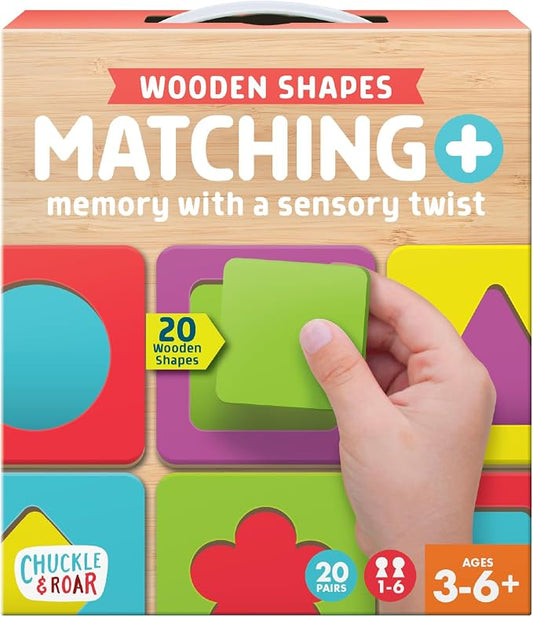 Chuckle & Roar Wooden Shape Matching Game - Medium, Classic, Rectangular - 4-in-1 Shape Puzzles - Puzzles for Kids Ages 3–6+ - Toddler Learning Toys & Fine Motor Skills