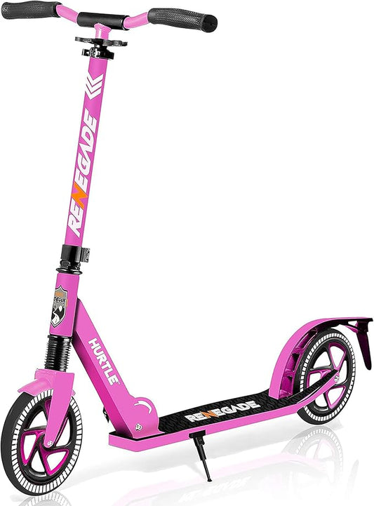 Hurtle Renegade Kick Scooter for Kids, Teenagers & Adults - 2-Wheel Folding Scooter with Adjustable T-Bar Handlebar - Alloy Anti-Slip Deck