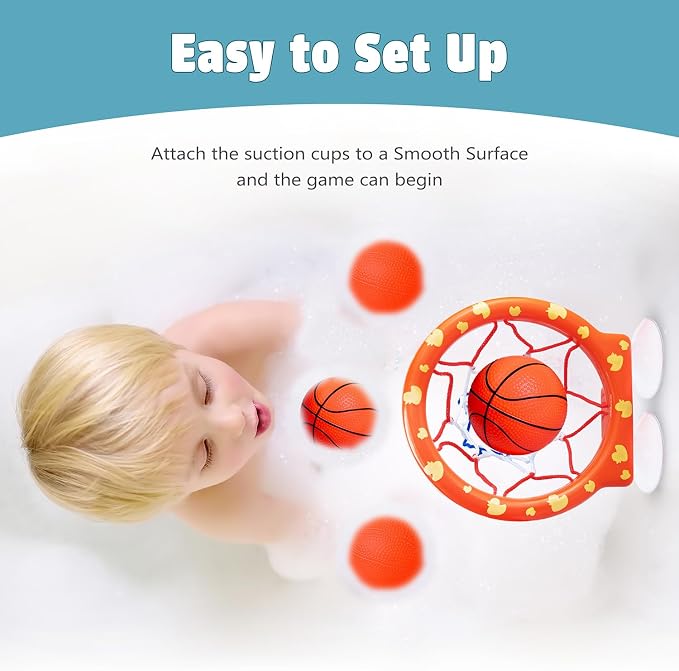MARPPY Bath Toys – Bathtub Basketball Hoop for Toddlers and Kids, Bath Toy Shower Toy with 4 No-Hole Balls and Suction Cups Basketball Hoop Bath, Tub Toys for Kids and Toddlers