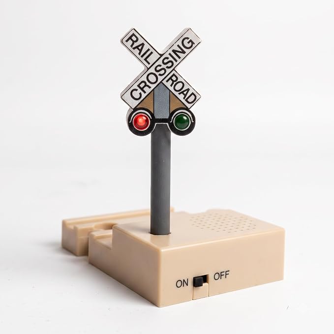 Sound Making Wooden Railroad Crossing Signal | Train Crossing Track Compatible with All Major Wooden Railway Train Track Sets | Battery-Powered Train Track Accessories Wood Layout