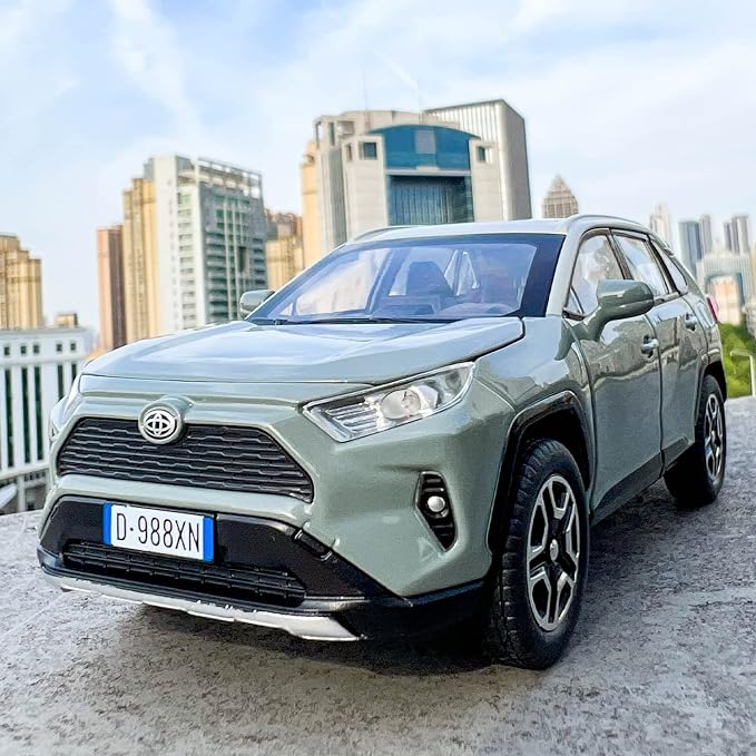 WAKAKAC Model Car 1/32 RAV4 Alloy Diecast Collectible Toy Car with Light and Sound Toy Vehicle Door Can Be Opened for Boys Kids Toddler Gift (Gray)