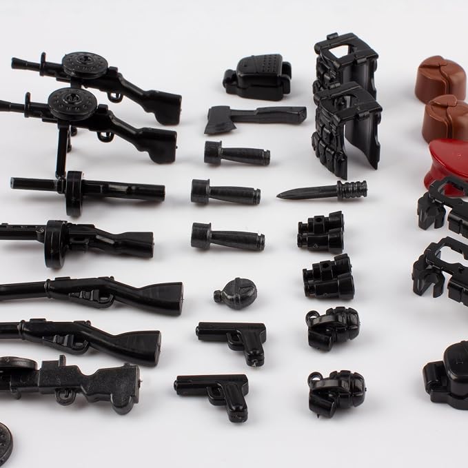 Military Weapons Pack 33 Pcs Soviet Accessories Kits Toys, Army Equipment Gear WW2 Guns for Boys 6+, Compatible with Mini Figure of Major Brand