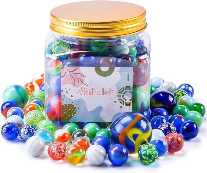 Shindel 125PCS Glass Marbles Bulk, Assorted Sizes Colorful Marbles - Great Gift Option for Collectors, Home Decor & Traditional Games