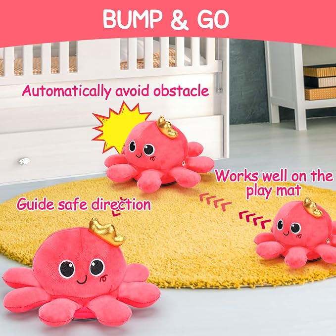 Tsomtto Baby Girl Toys, Musical Crawling & Walking Octopus Plush Light up Stuffed Animal Dancing Girl Gifts Music Sensory Infant Toy Learning Newborn Baby Girls First Birthday Gifts