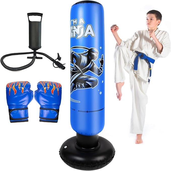 Onirii Kids Inflatable Punching Bag | Large Stable Kids Inflatable Boxing Bag Toy Set with Gloves for Boys & Girls Age 3-12 for Taekwondo,MMA and Practicing Karate