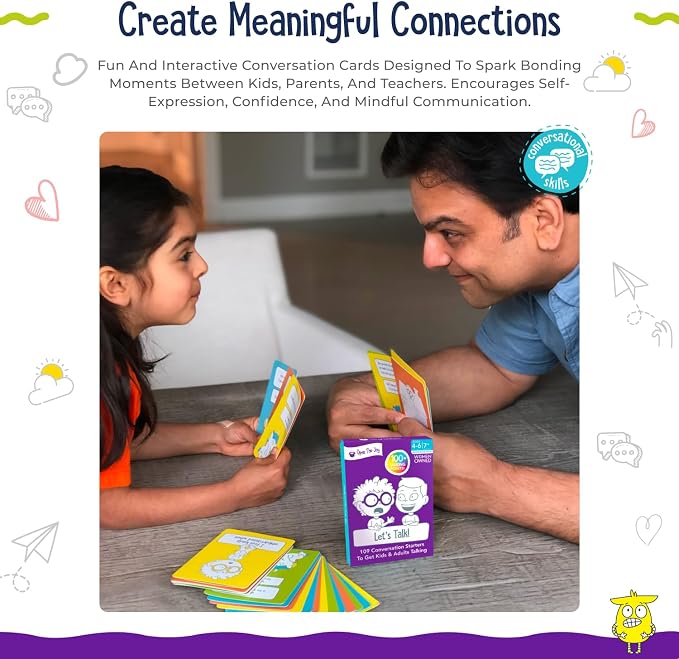 Open The Joy Let's Talk Conversation Starter Cards for Kids | 100+ Prompts & Questions to Build Emotional Intelligence, Communication, and Social Skills | Fun Family & Classroom Game | Ages 4+