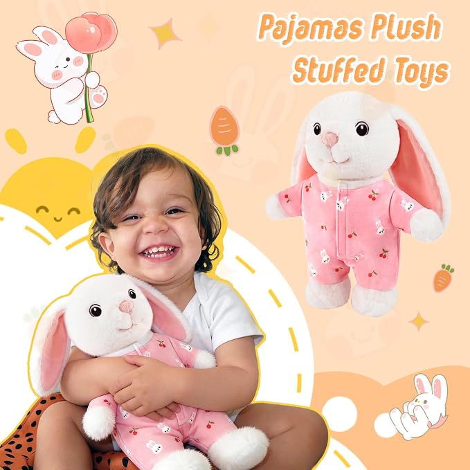 Plushies Stuffed Animal with Clothes Dress up Costume Soft Bedtime Toy 12 Inch Doll Outfit for Kids Toddler Boy Toys Funny Room Decor Washable Cuddle Pillow Green Animal Plush Rabbit Bunny