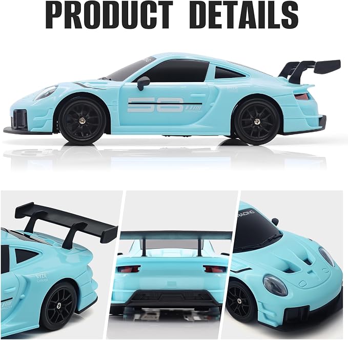 RC Drift Car, 1:24 4WD Remote Control Cars Vehicle with LED Light,2.4GHz 20KM/H High Speed RC Cars with Two Batteries & Drifting Tires Racing Sport Toy for Adults Boys Girls Kids Blue