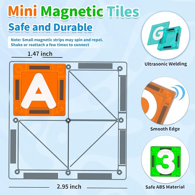SKTMYY Magnetic Tiles Letters & Numbers, 69PCS Mini Travel Magnet Building Blocks Alphabet ABC Learning Toys for Kids Toddlers Montessori STEM Toy for Preschool Classroom Birthday Gifts for Boys Girls