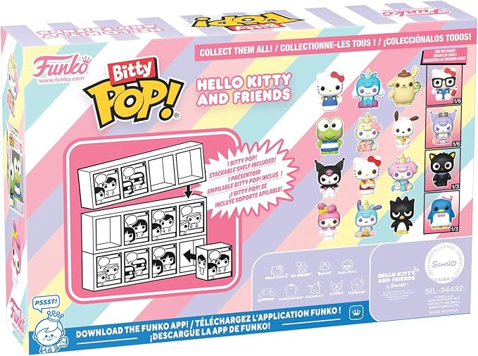 Funko Pop! Bitty: Sanrio - Hello Kitty (Classic), Cinnamoroll, Pompompurin, and A Surprise Mystery Mini Figure - 0.9 Inch (2.2 Cm) - Hello Kitty Collectable - Stackable Display Shelf Included