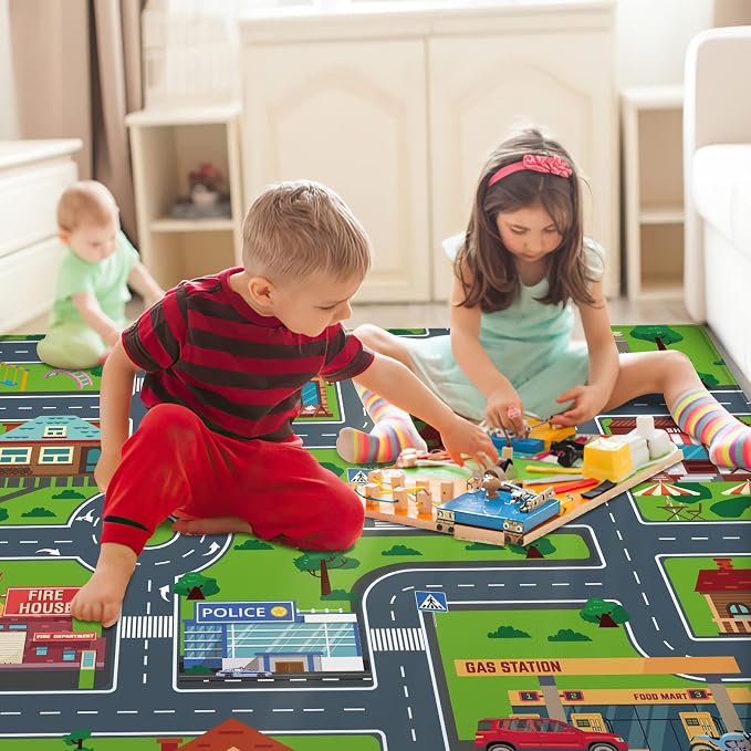 Kids Car Playmat, Kids Rug for Playroom Car Mat Town City Road Traffic Rugs, Play Mat for Floor, Extra Large Boys Kid Car Track Play Rug (Style Four, 59X 39.4 INCH)