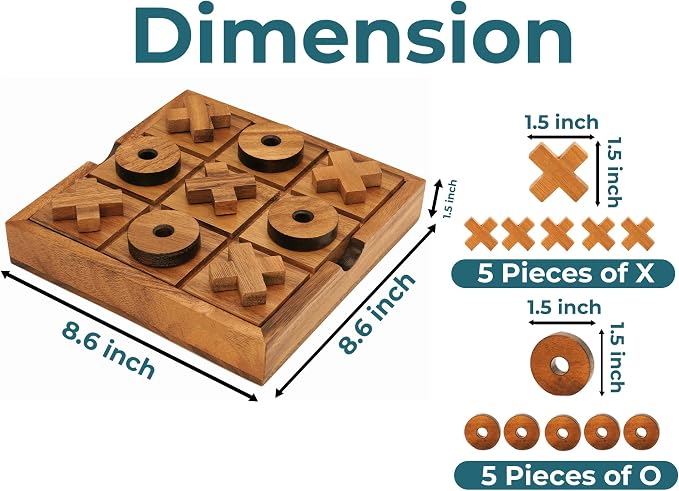 BSIRI Extra Large Tic Tac Toe Board Games - Ideal for Games, Family Games and Game Night for Adults, Farmhouse Decor for Coffee Table Decor, Unique Gifts for All Occasions (8.6 Inch)