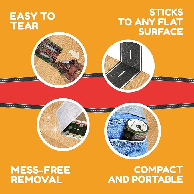 PlayTape Variety Pack Road Tape for Toy Cars - Sticks to Flat Surfaces, No Residue, 2 in. x 30 ft. Roll