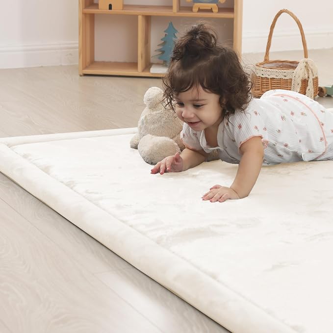 1.5" Thick Padded Baby Play Mat for Floor Tummy Time, Pro Soft Foam Activity Playroom Playmats, Easy Care with Non-Slip Safe for Infant Toddlers Crawling 79"x 79" (Cream)
