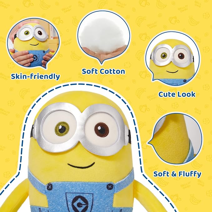 MINISO 8" Minions Stuffed Animals Plush Toys (Bob), Cute Sleeping Bedding Stuffed Animals Kawaii Plushies Pillow for Kids Toddler Toys Boys Girls