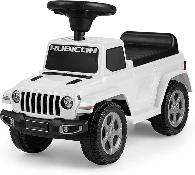 OLAKIDS Ride On Push Car, Licensed Jeep Foot-to-Floor Toddler Sliding Racer with Engine Sound, Horn, Under Seat Storage, Baby Walking Toy Gift for Boys Girls Kids Age 1.5-3 (Ivory)