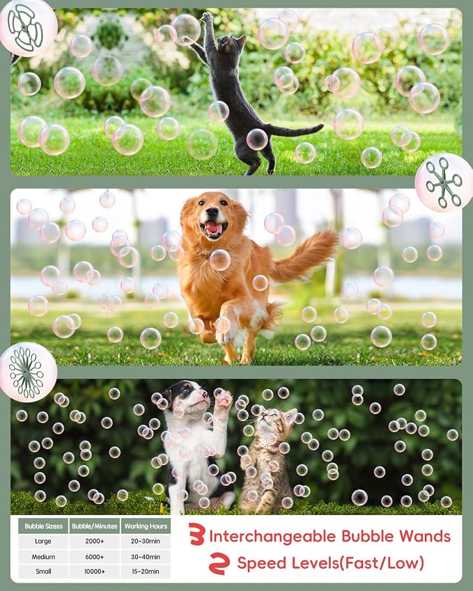 Bubble Machine, Make Big/Medium/Small Bubble, Outdoor Bubble Blower Machine for Pet Toddler Kid, Electric Bubble Maker Powered by Plugin/Battery for Wedding Birthday Party(Green)