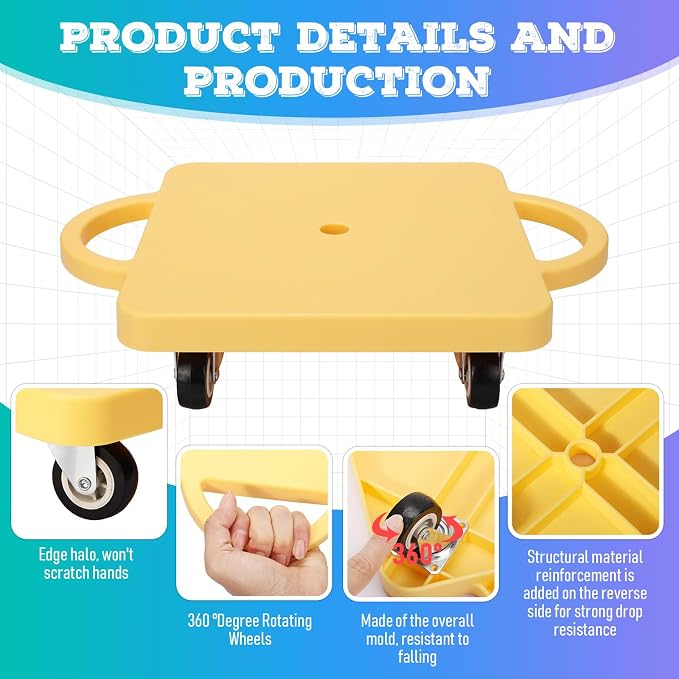 6 Pieces Sports Scooter Board Bulk Sitting Scooter Board with Handles Plastic Casters Sport Flat Scooter for Kids Children Gym Indoor Outdoor Activities Play Equipment(Light Color)