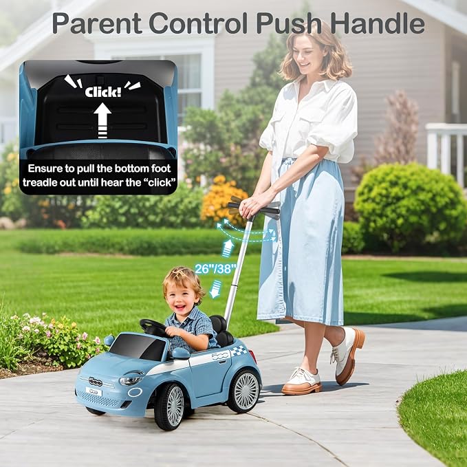 Licensed Fiat 500 Ride on Push Car by INFANS, 3 in 1 Baby Stroller Sliding Walking Car with Retractable Footrest, Parent Control Handle, Horn, Foot-to-Floor Toys for Kids Toddlers 18 Month+ (Blue)