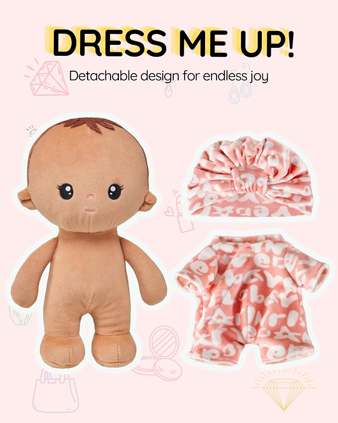 LeyaDoll Soft Baby Doll Gift Set - First Baby Doll Accessories Plush Rag Sleeping Cuddle Buddy Doll Toy Mini Pink Set for Kids Girls (9'') - Pudding Baby-Tanned