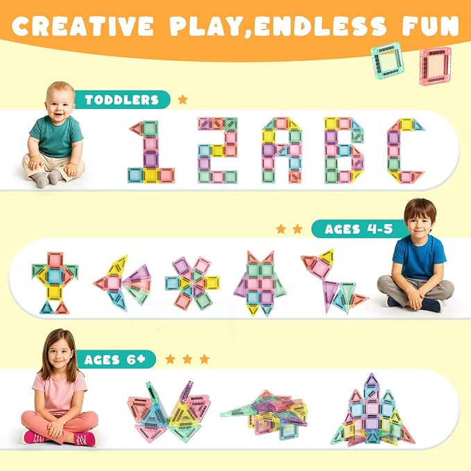 3 otters Travel Magnetic Tiles with Case, 25PCS Mini Travel Magnetic Building Blocks STEM Toys for Boys Girls Birthday Party Gift Classroom Prizes