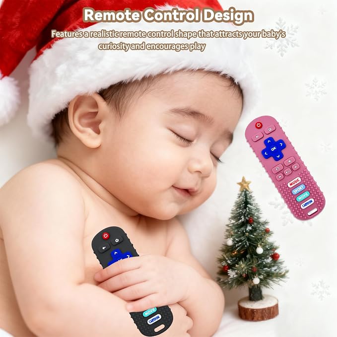 3 Pack Silicone Teething Toys - Teething Remote Control for Baby, BPA Free Baby Chew Toys & Easy to Hold Teether for Babies 6-12 Months, Perfect Birthday and Easter Gifts for Babies