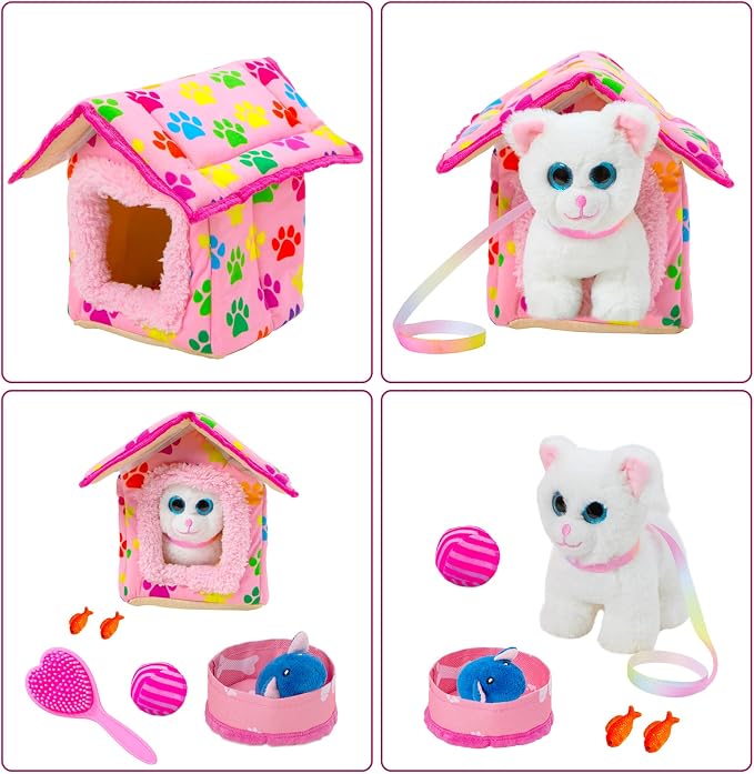 ZNTWEI American Doll Clothes and Accessories - Pet Kitty Play Set fit 18 Inch American Doll Including Pet Nest, Cat Pot, 18 Inch Clothes, Toy Ball, Hair Comb, Toy Fish