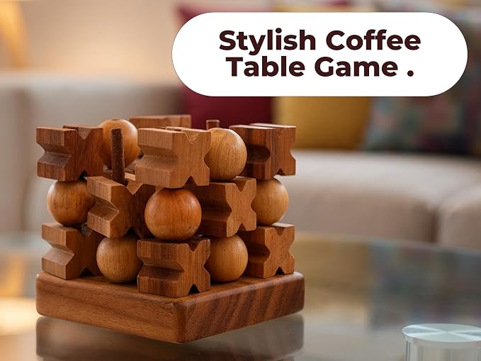 BSIRI 3D Wooden Tic Tac Toe Rustic Coffee Table Decor Unique Gifts for Special Occasions Fun for Adults in Strategic Game Night Family Games