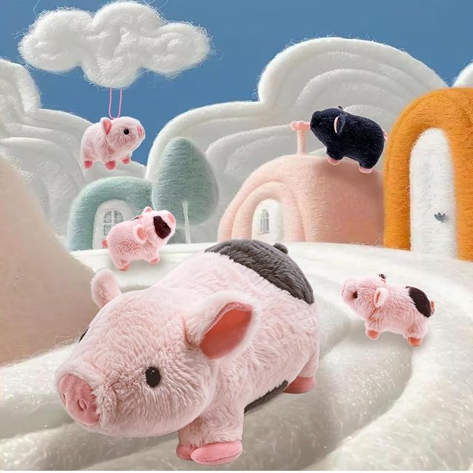 Pig Stuffed Animal，Cute Pig Mommy Stuffed Animal with 4 Baby Pig Plushies in Tummy，Kawaii Pig Plush Toy Gift for Kids Girls Boys