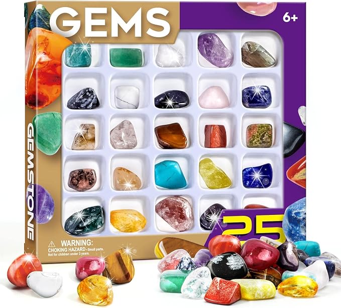 Gamerside Rock Collection for Kids - 25 Unique Gemstones & Crystals - Educational Geology Science Kit, Perfect STEM Toy Gift for Boys & Girls Ages 6-12