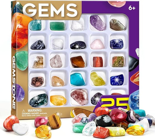 Gamerside Rock Collection for Kids - 25 Unique Gemstones & Crystals - Educational Geology Science Kit, Perfect STEM Toy Gift for Boys & Girls Ages 6-12