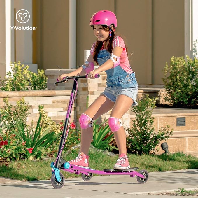 Yvolution Fliker A3 Drift Scooter, 3 Wheels Kids Wiggle Scooter, Foldable, Handbrake, Caster Wheels, for Boys and Girls Aged 7+ Years Old, Max Weight 175lbs