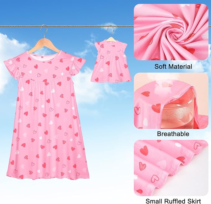 ICOSY Matching Doll & Girls Nightgowns Clothes Girls Pajamas Sleepwear Outfit for Kids and 18" Girl Doll