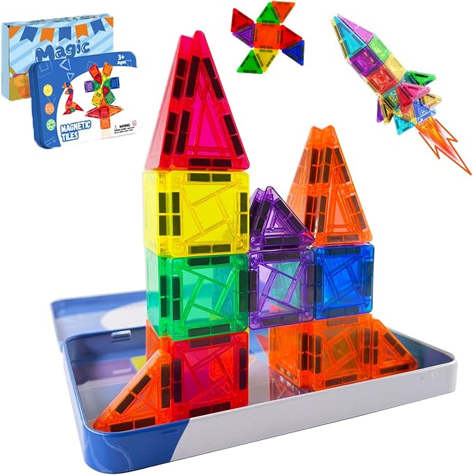 36PCS Mini Magnetic Tiles, Travel Toddler Toys Set, Magnetic Building Blocks, Portable STEM Kids Toys for 3-8 Years Old Boys Girls Birthday, Montessori Preschool Learning Sensory Toys