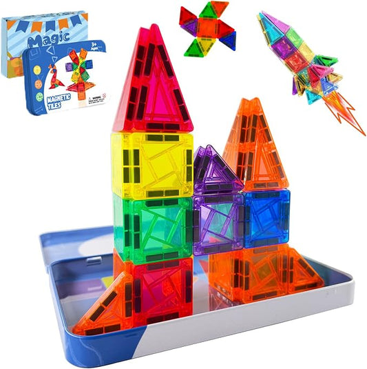 36PCS Mini Magnetic Tiles, Travel Toddler Toys Set, Magnetic Building Blocks, Portable STEM Kids Toys for 3-8 Years Old Boys Girls Birthday, Montessori Preschool Learning Sensory Toys