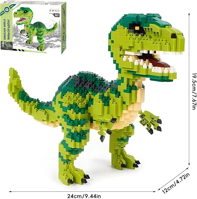 CSNRHG Dinosaur Tyrannosaurus Rex Building Blocks Velociraptor Model Decor Micro Mini Blocks Toy Birthday for Age 6+ Children Adults Teens 1457 Pieces