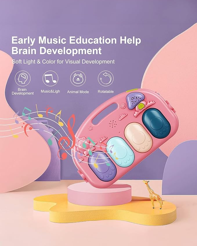 dearlomum Baby Play Mat Gym,Funny Play Piano Interactive Baby Activity Mat& 4 Wrist Rattle Socks, Boy & Girl Gifts for Newborn 0 to 3 6 9 12 Months(Pink)