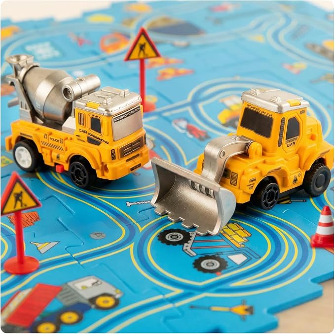 Plastic Puzzles for Kids Ages 3-5 with Toy Car Bulldozer + Cement Mixer, Gift Toys for 3 4 5 6 Year Old Boys Girls, Toddler Puzzles Gift, Critical Thinking Educational Toys