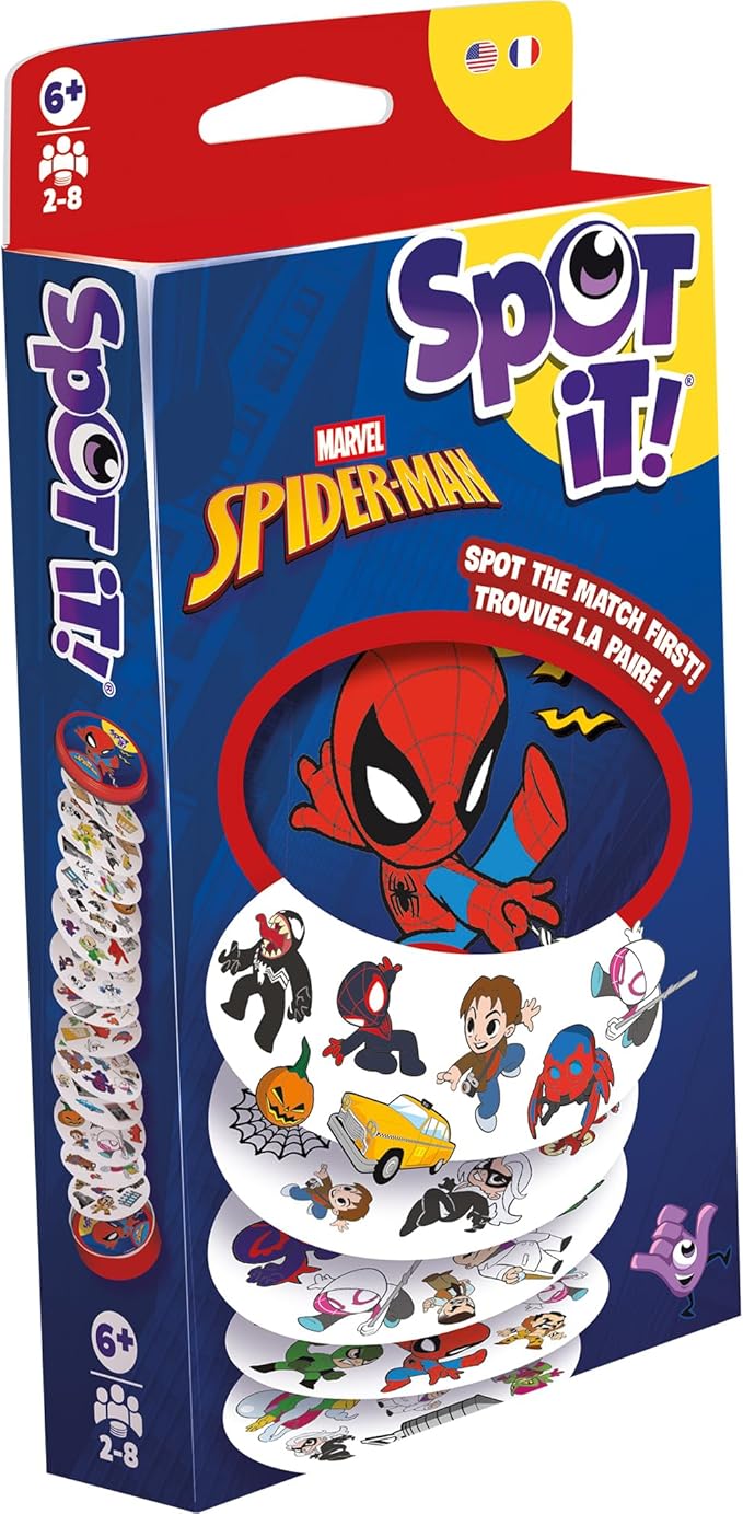 Asmodee Spot It! Spiderman Card Game (Eco-Blister) Fast-Paced Matching Featuring 5 Mini-Games, Travel-Friendly Family Fun for Kids & Adults, Ages 6+, 2-8 Players, 10 Minute Playtime
