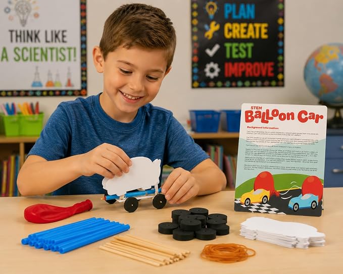 Fun Express DIY Steam Car Craft Kits Makes 12 - STEM Toys Science Kits for Kids Age 5-7 8-12 | Educational Engineering Building Kit for Boys | Hands-On Learning & Education Toys for Science Projects