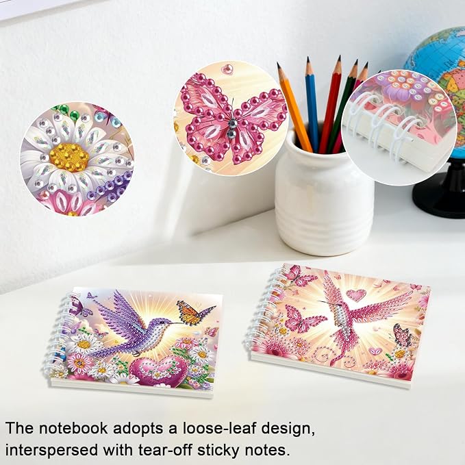 2 Pcs Bird Diamond Painting Notebook 80 Pages for Adults, Diamond Art Journal and DIY Sketchbook, Diamonds Art Kit Supplies,Gift for Beginners, Craft Lovers, Artists. (Bird)