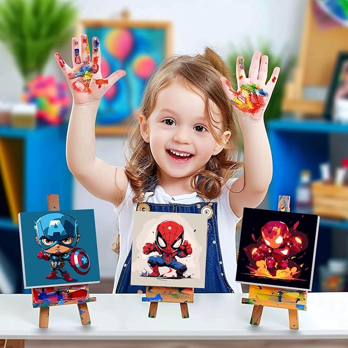 4 Pack Paint by Numbers Kit for Kids Paint by Number Kits Age 4-8 Painting Canvas for Kids Ages 8-12 Boys Framed Canvas Painting by Numbers Anime Drawing Kit Color by Numbers Kit for Kid 8x8 Inch