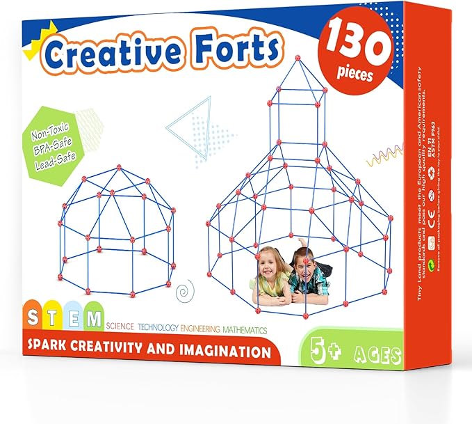Tiny Land Fort Building Kit Creative Fort Indoor Outdoor for 5,6,7,8 Years Old Boys and Girls STEM Building Toys with Storage Bag DIY Castles Tunnels with 86 Rods and 44 Balls