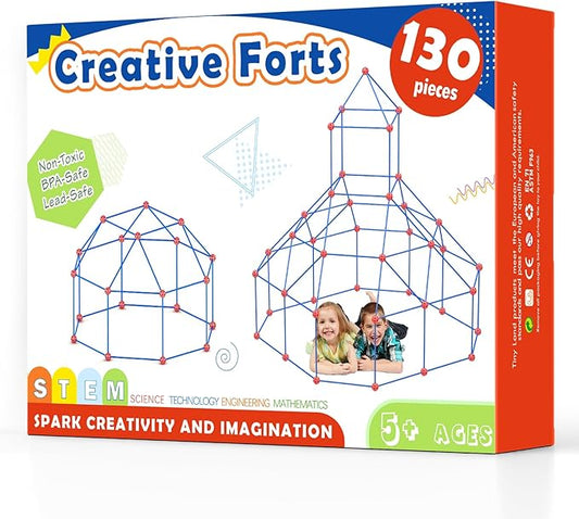 Tiny Land Fort Building Kit Creative Fort Indoor Outdoor for 5,6,7,8 Years Old Boys and Girls STEM Building Toys with Storage Bag DIY Castles Tunnels with 86 Rods and 44 Balls