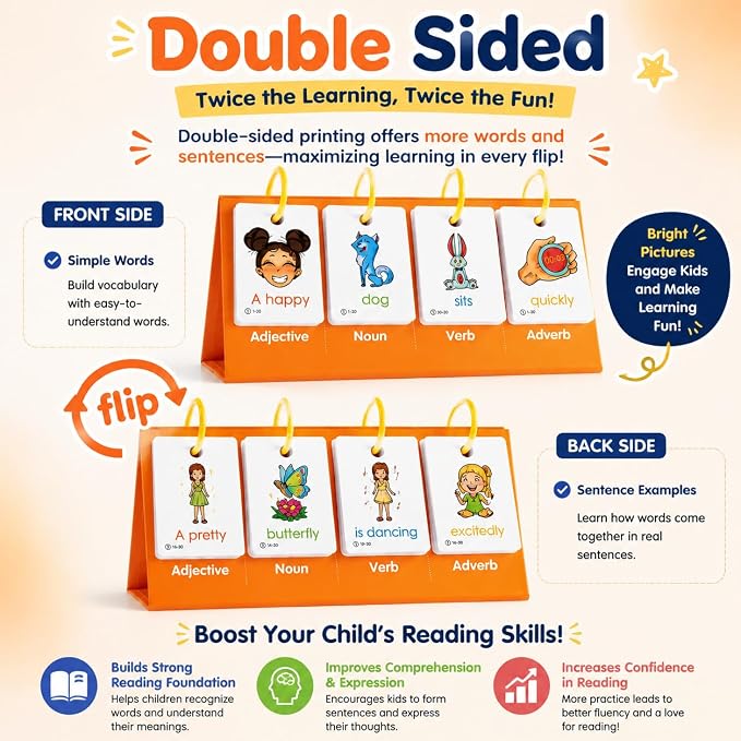 Alened Sentence Building Flash Cards for Kids Ages 5-8, Learn to Read Phonics Toy, Word Games, Speech Therapy Materials, Education Kindergarten Classroom Must Haves for 1st 2nd Grade
