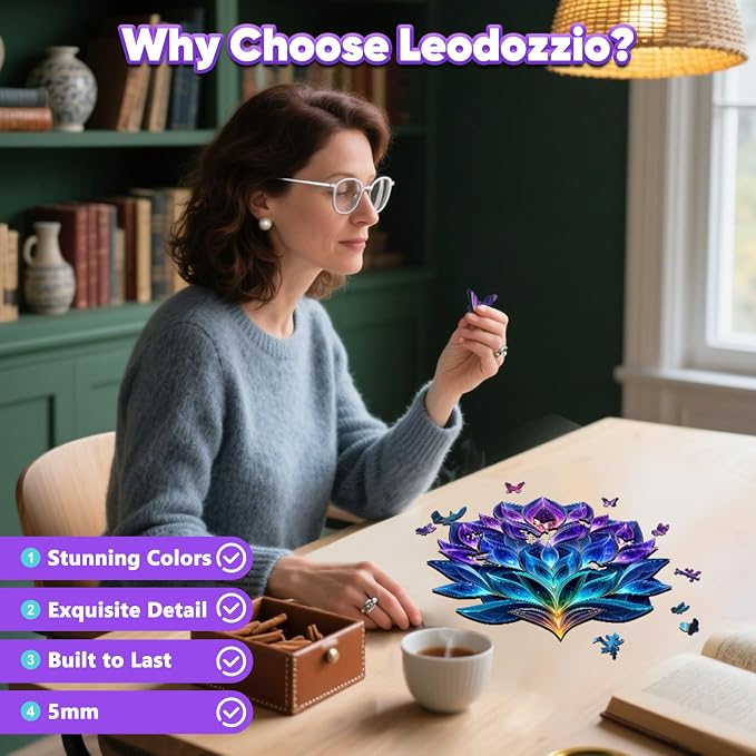 Leodozzio Wooden Puzzles for Adults 200 Pieces, Crystal Jigsaw Puzzles, 5MM Thick Unique Shaped Wooden Puzzle, Birthday Gift Family Game, 11.5x11.9 Inch