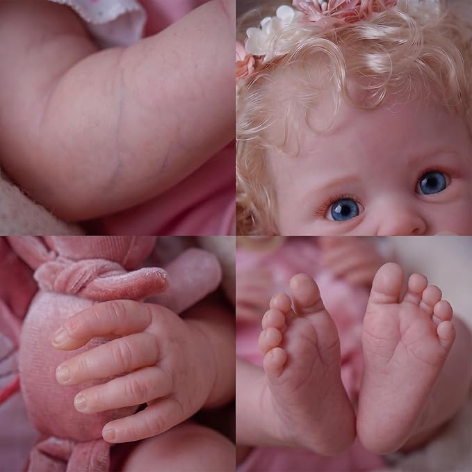 BABESIDE Reborn Baby Dolls - 17 Inch Soft Body Realistic Baby Doll Girl Lovely Awake Blond Curly Hair Girl Real Life Baby Dolls with Gift Box for Kids Age 3+ Collectors